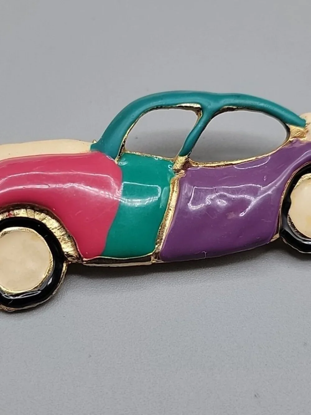 Colorful Enamel Car Brooch Vintage Large  Ornate Ladies Pin Estate